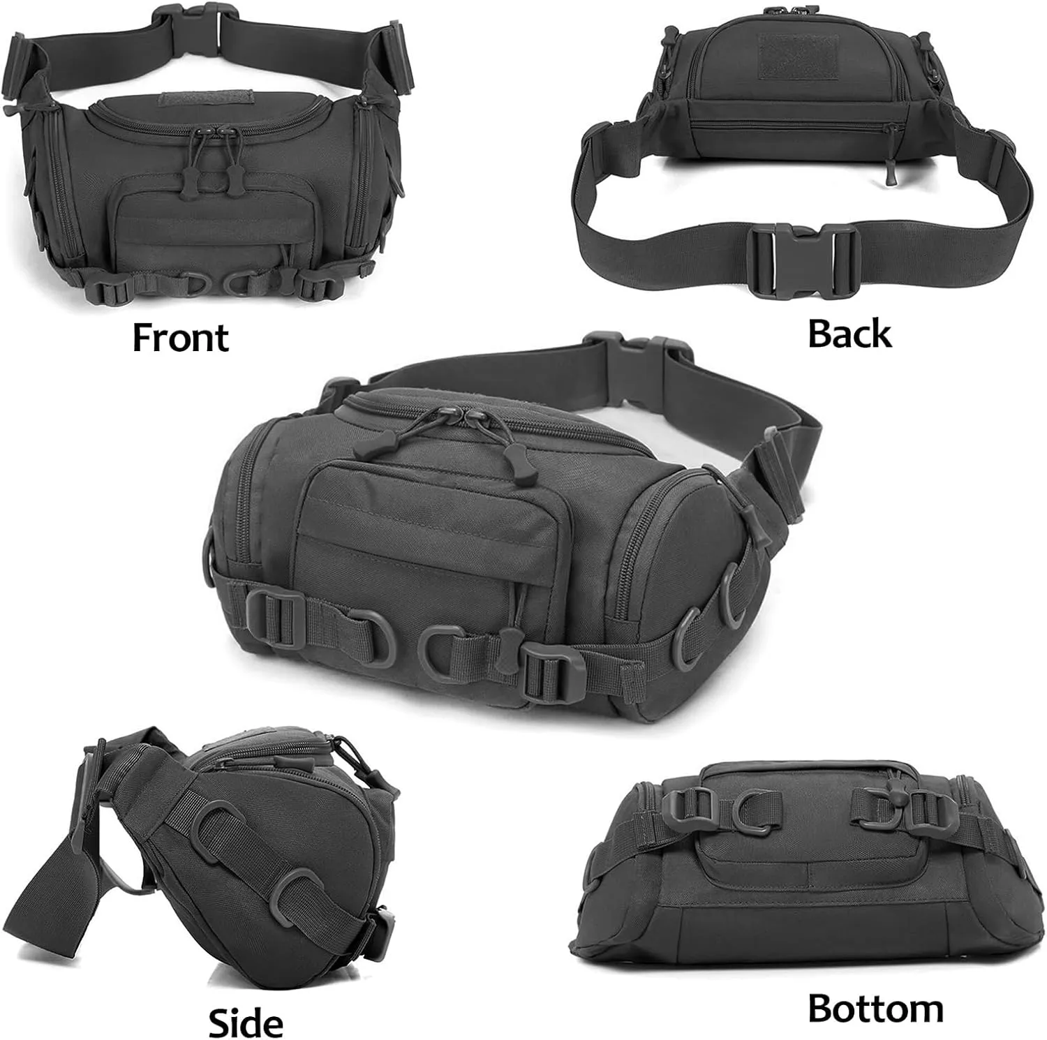 CamGO Tactical Fanny Pack Portable Military Waist Bag Molle Hip Bum Bag for Men Women, Black