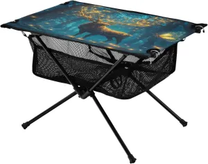 Camping Table Lightweight Portable Folding Table with Mesh Storage Net Animal Deer Butterfly Ideal for Camping Hiking Beach Picnic Travel Backyard