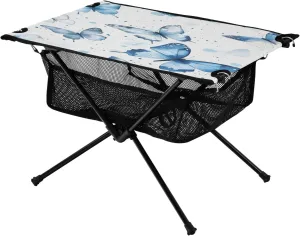 Camping Table Lightweight Portable Folding Table with Mesh Storage Net Blue and White Butterfly Ideal for Camping Hiking Beach Picnic Travel Backyard