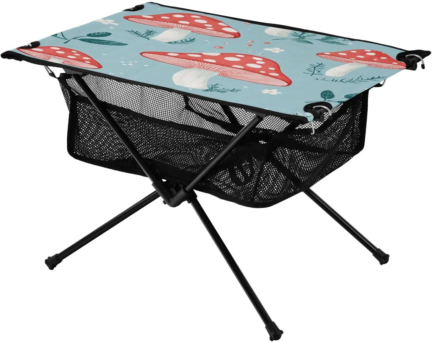 Camping Table Lightweight Portable Folding Table with Mesh Storage Net Blue Mushroom Ideal for Camping Hiking Beach Picnic Travel Backyard