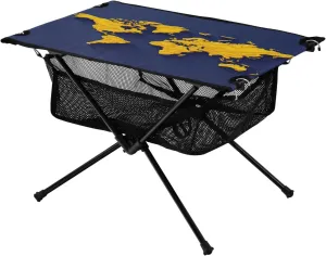 Camping Table Lightweight Portable Folding Table with Mesh Storage Net Blue Yellow World Map Ideal for Camping Hiking Beach Picnic Travel Backyard