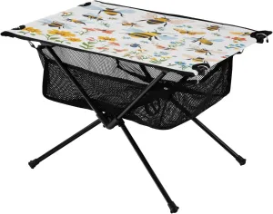 Camping Table Lightweight Portable Folding Table with Mesh Storage Net Butterfly Flower Bee Ideal for Camping Hiking Beach Picnic Travel Backyard