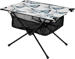 Camping Table Lightweight Portable Folding Table with Mesh Storage Net Butterfly Flower Black Blue Ideal for Camping Hiking Beach Picnic Travel Backyard