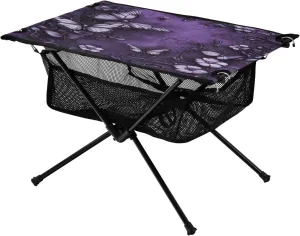 Camping Table Lightweight Portable Folding Table with Mesh Storage Net Butterfly Flower Black Purple Ideal for Camping Hiking Beach Picnic Travel Backyard