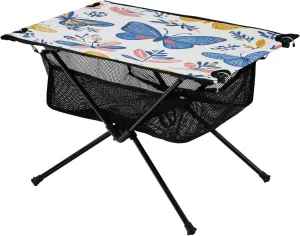 Camping Table Lightweight Portable Folding Table with Mesh Storage Net Butterfly Flower Blue Yellow Ideal for Camping Hiking Beach Picnic Travel Backyard