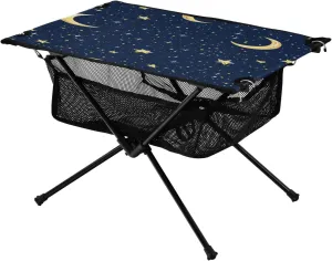 Camping Table Lightweight Portable Folding Table with Mesh Storage Net Cartoon Star Moon Ideal for Camping Hiking Beach Picnic Travel Backyard