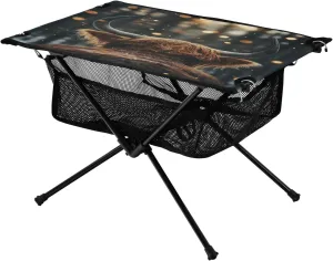 Camping Table Lightweight Portable Folding Table with Mesh Storage Net Cattle Cow Portrait Ideal for Camping Hiking Beach Picnic Travel Backyard