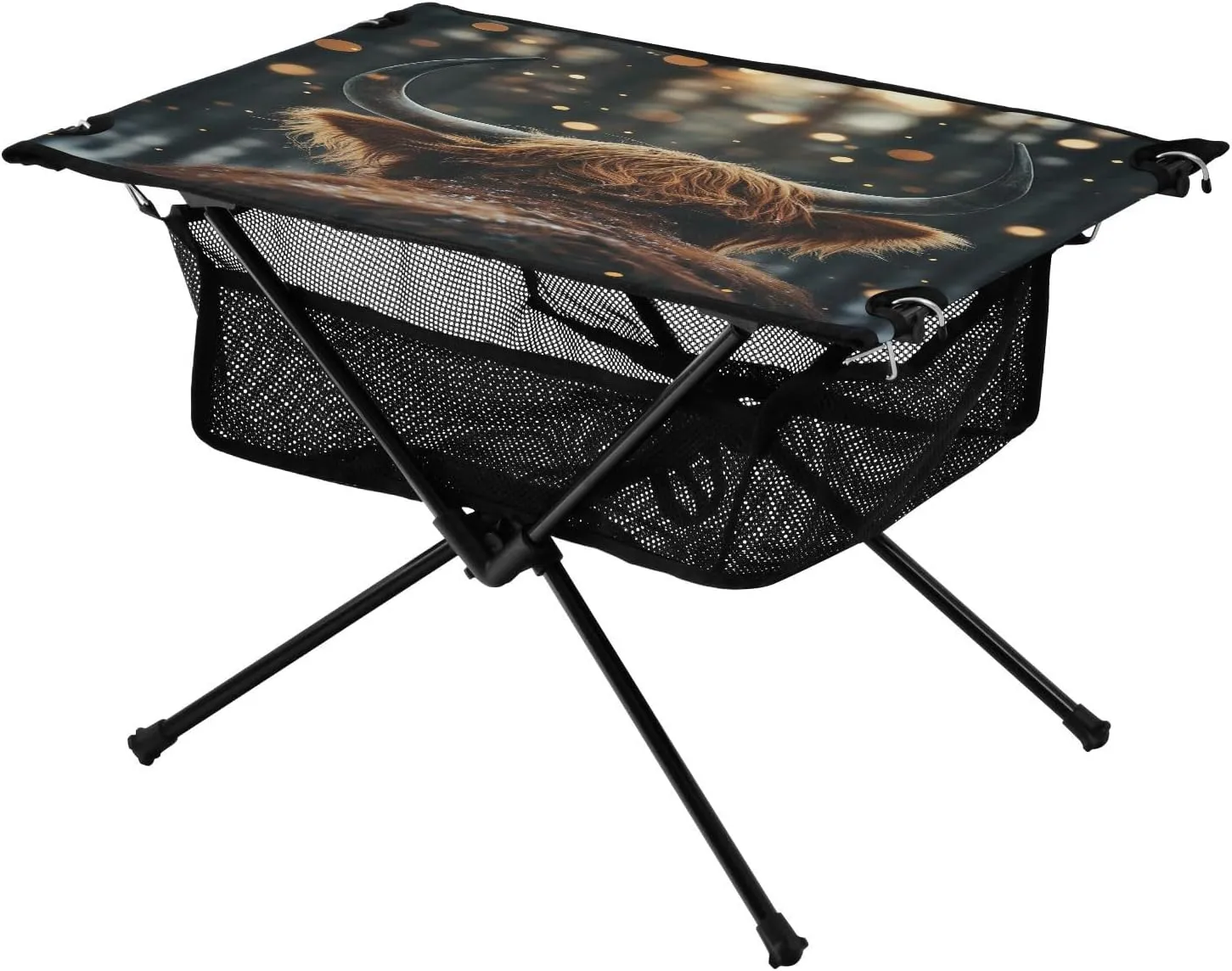 Camping Table Lightweight Portable Folding Table with Mesh Storage Net Cattle Cow Portrait Ideal for Camping Hiking Beach Picnic Travel Backyard
