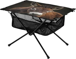 Camping Table Lightweight Portable Folding Table with Mesh Storage Net Donkey Animal Eye Ideal for Camping Hiking Beach Picnic Travel Backyard
