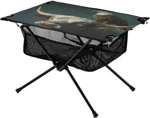 Camping Table Lightweight Portable Folding Table with Mesh Storage Net Eagle Bull Cattle Ideal for Camping Hiking Beach Picnic Travel Backyard