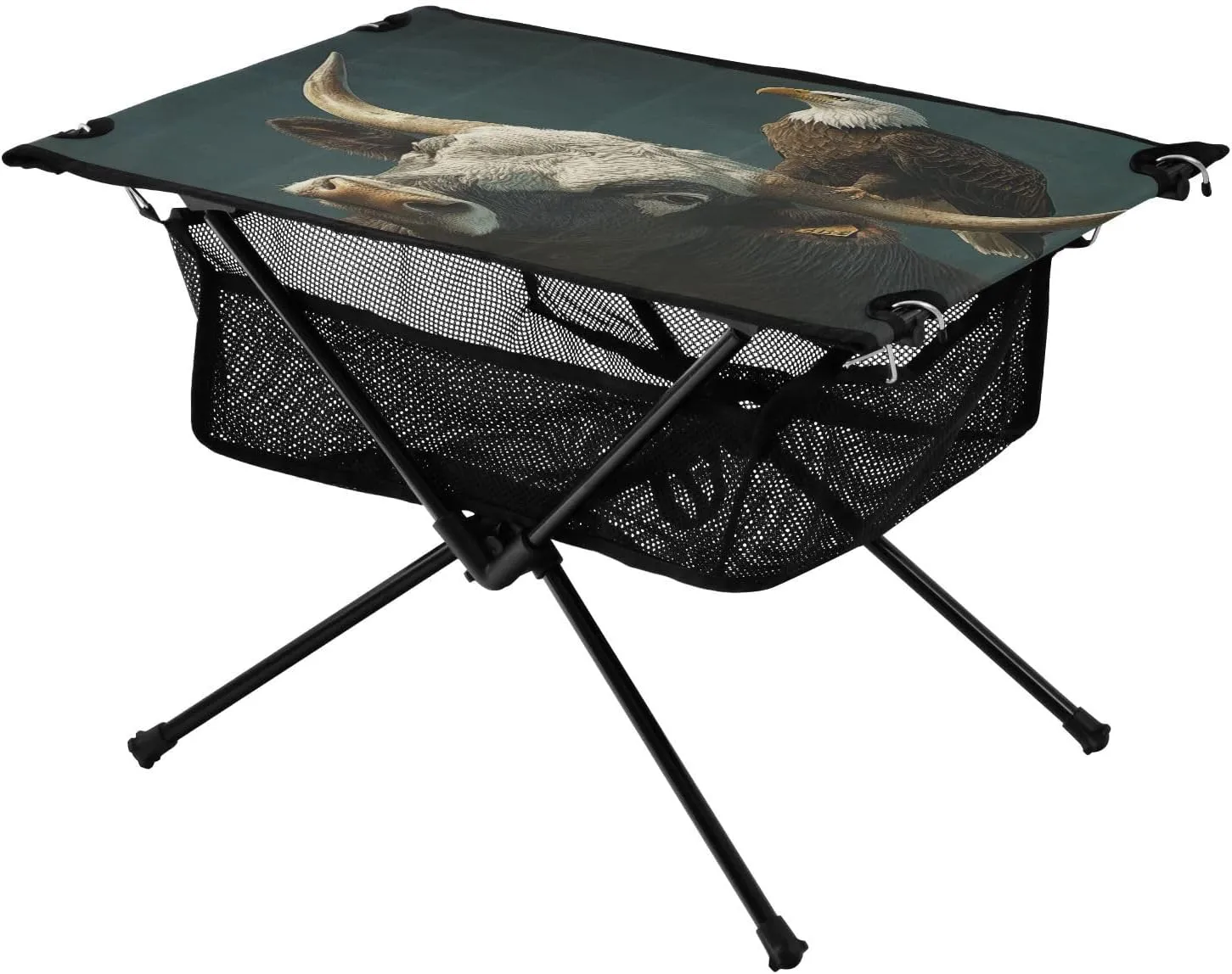 Camping Table Lightweight Portable Folding Table with Mesh Storage Net Eagle Bull Cattle Ideal for Camping Hiking Beach Picnic Travel Backyard