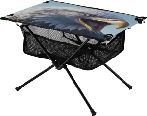 Camping Table Lightweight Portable Folding Table with Mesh Storage Net Eagle Vulture Blue Ideal for Camping Hiking Beach Picnic Travel Backyard