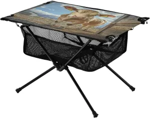 Camping Table Lightweight Portable Folding Table with Mesh Storage Net Farm Light Brown Dairy Cow Ideal for Camping Hiking Beach Picnic Travel Backyard