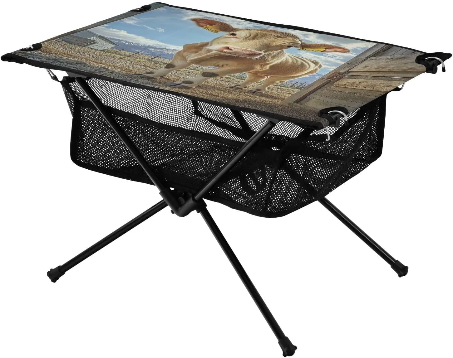 Camping Table Lightweight Portable Folding Table with Mesh Storage Net Farm Light Brown Dairy Cow Ideal for Camping Hiking Beach Picnic Travel Backyard