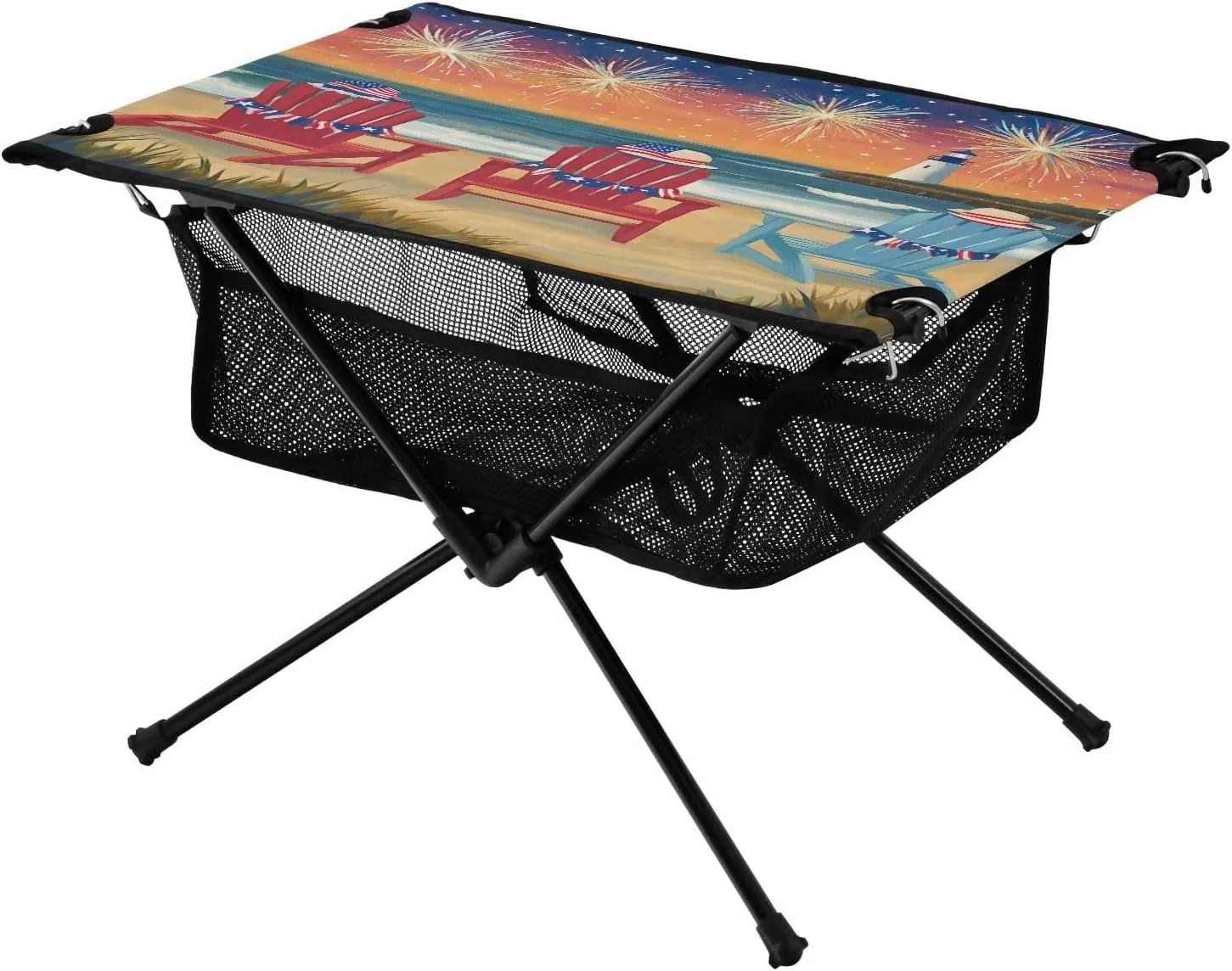 Camping Table Lightweight Portable Folding Table with Mesh Storage Net Flower Fireworks America Ideal for Camping Hiking Beach Picnic Travel Backyard