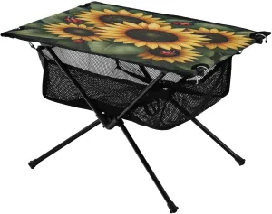 Camping Table Lightweight Portable Folding Table with Mesh Storage Net Flower Sunflower Ladybug Ideal for Camping Hiking Beach Picnic Travel Backyard