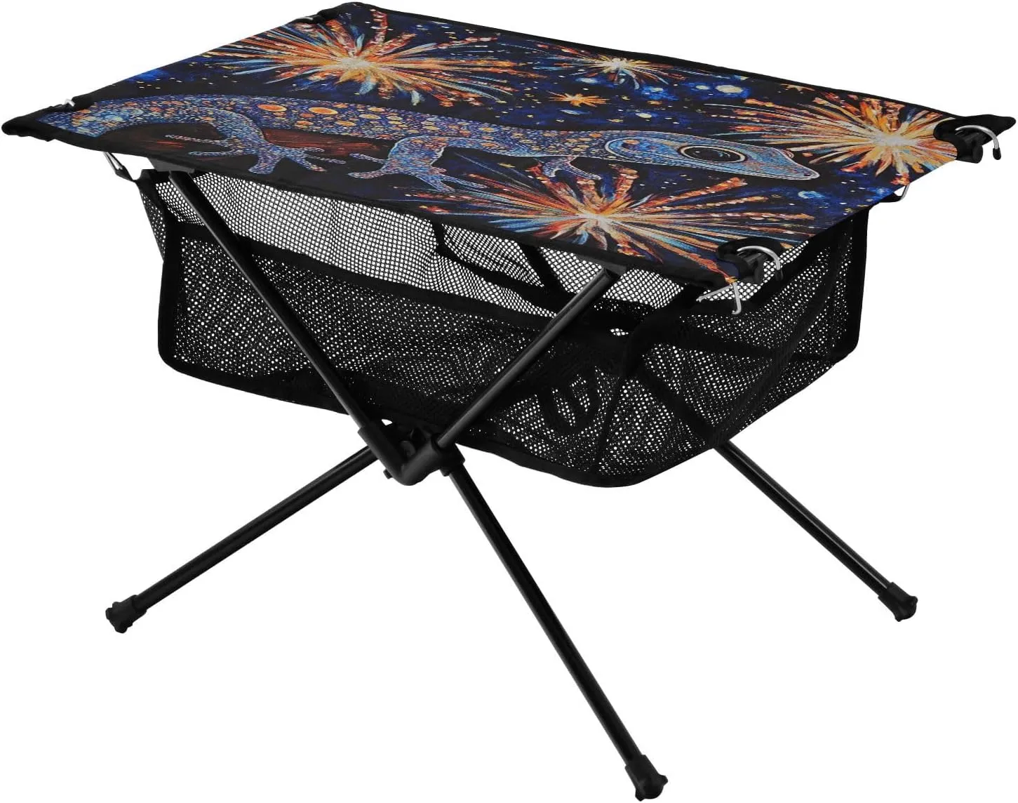 Camping Table Lightweight Portable Folding Table with Mesh Storage Net Galaxy Starry Sky Chameleon Ideal for Camping Hiking Beach Picnic Travel Backyard