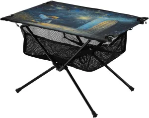 Camping Table Lightweight Portable Folding Table with Mesh Storage Net Galaxy Starry Sky Wing Gate Ideal for Camping Hiking Beach Picnic Travel Backyard