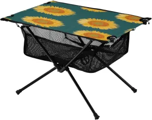 Camping Table Lightweight Portable Folding Table with Mesh Storage Net Green Sunflower Ideal for Camping Hiking Beach Picnic Travel Backyard