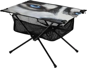 Camping Table Lightweight Portable Folding Table with Mesh Storage Net Husky Bright Blue Eyes Ideal for Camping Hiking Beach Picnic Travel Backyard