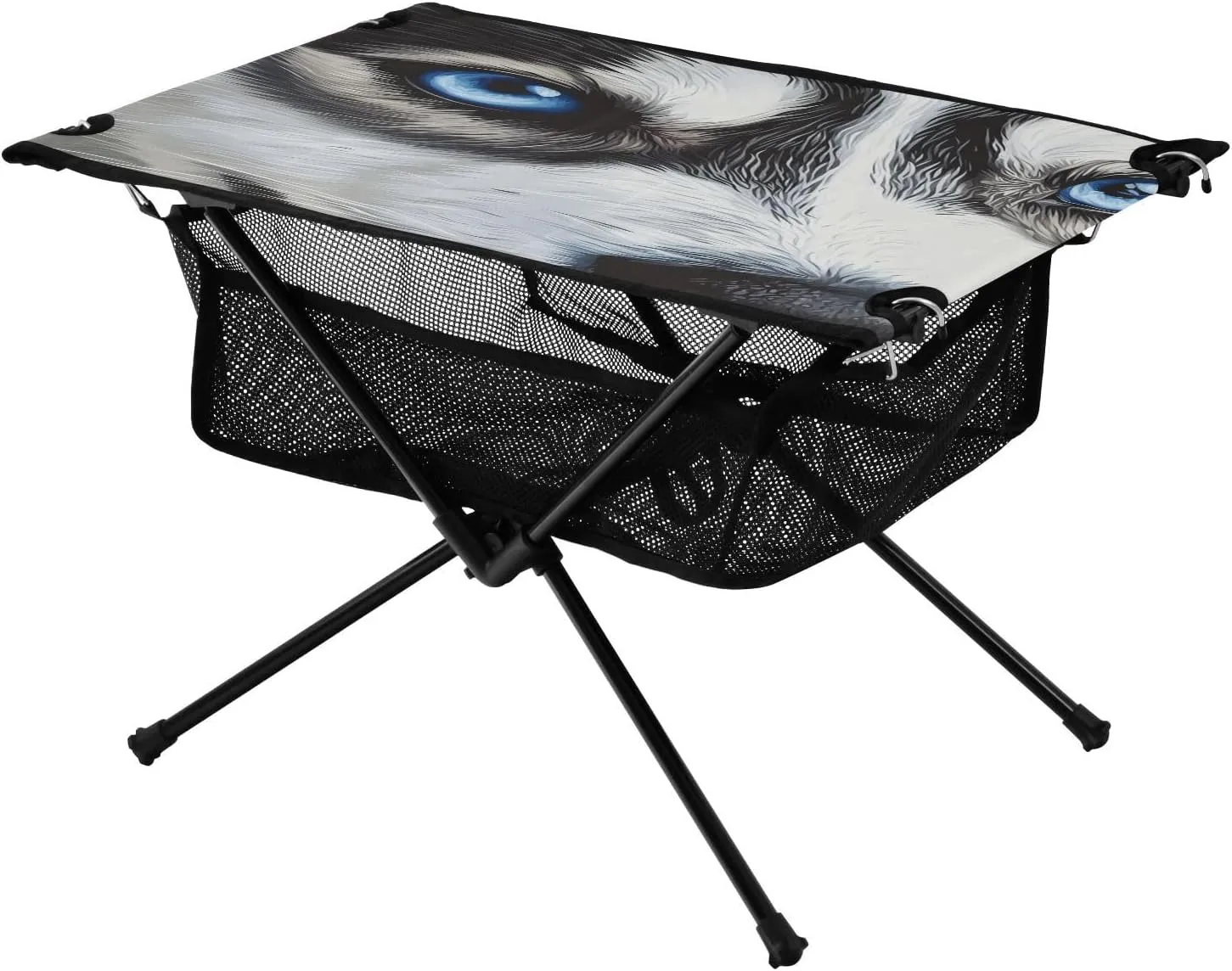 Camping Table Lightweight Portable Folding Table with Mesh Storage Net Husky Bright Blue Eyes Ideal for Camping Hiking Beach Picnic Travel Backyard