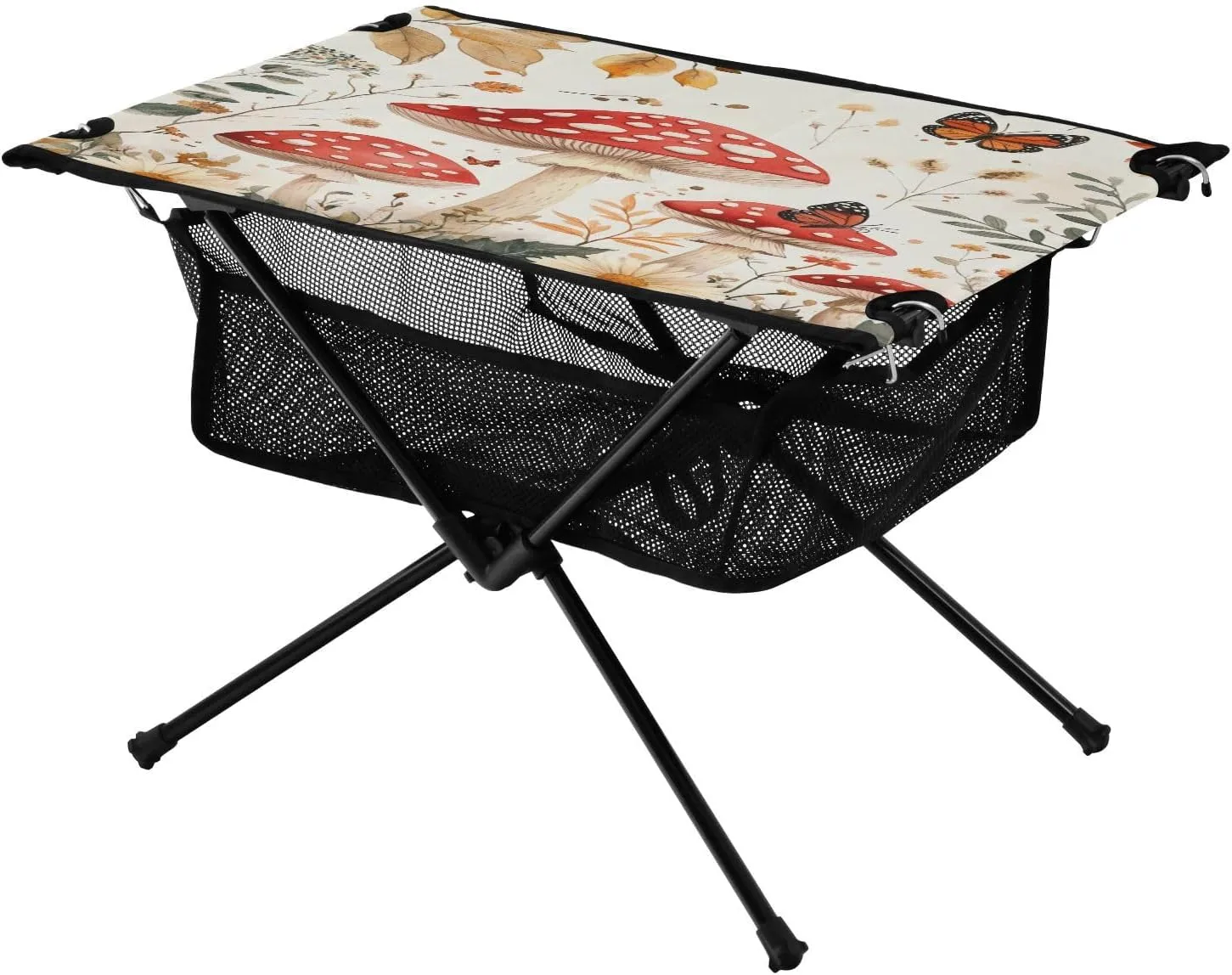 Camping Table Lightweight Portable Folding Table with Mesh Storage Net Mushroom Dead Leaf Ideal for Camping Hiking Beach Picnic Travel Backyard