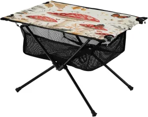 Camping Table Lightweight Portable Folding Table with Mesh Storage Net Mushroom Dead Leaf Ideal for Camping Hiking Beach Picnic Travel Backyard