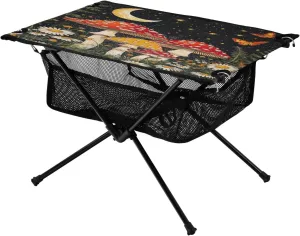 Camping Table Lightweight Portable Folding Table with Mesh Storage Net Mushroom Flowers Ideal for Camping Hiking Beach Picnic Travel Backyard