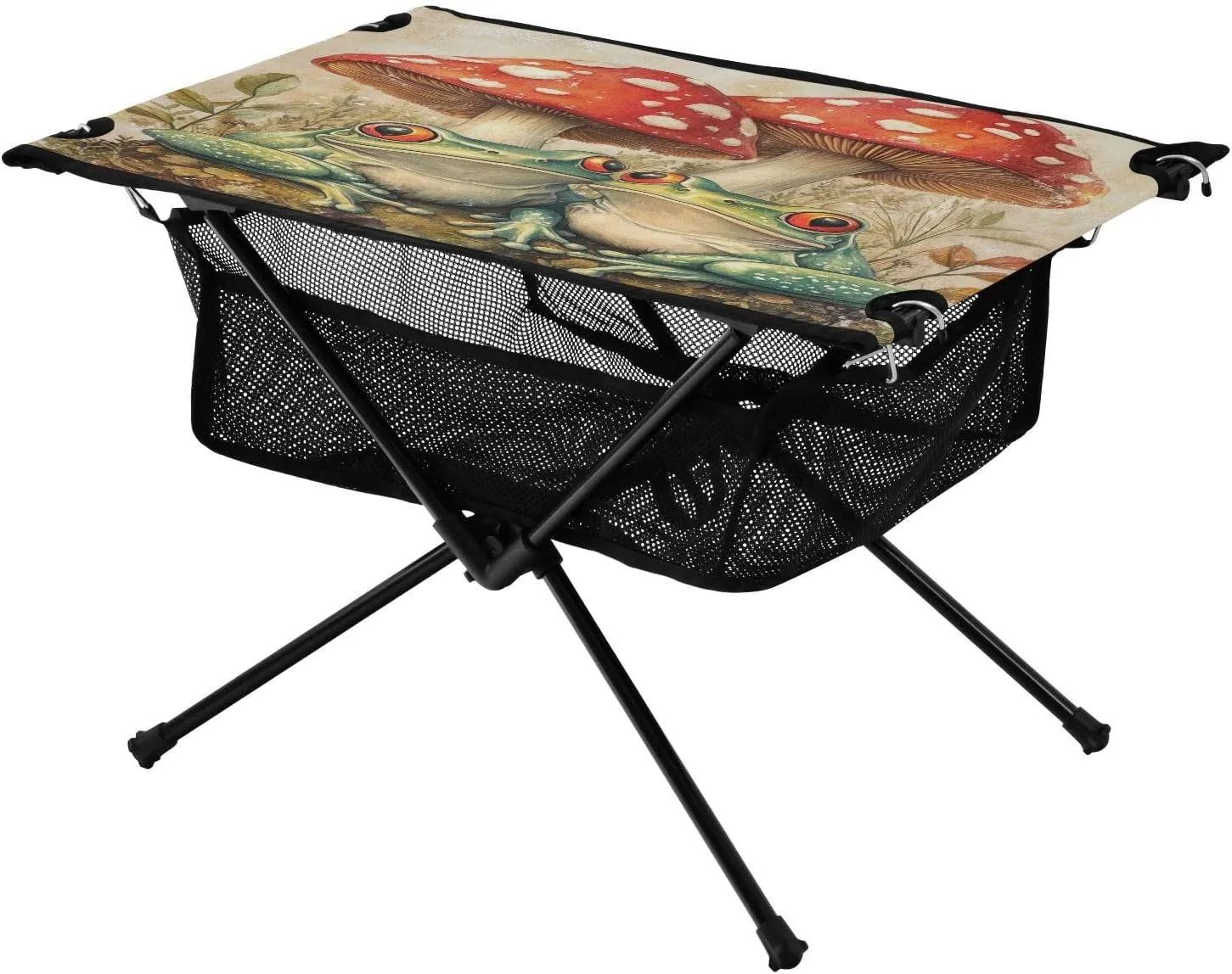 Camping Table Lightweight Portable Folding Table with Mesh Storage Net Mushroom Frog Ideal for Camping Hiking Beach Picnic Travel Backyard