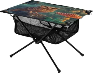 Camping Table Lightweight Portable Folding Table with Mesh Storage Net Mushroom Owl Ideal for Camping Hiking Beach Picnic Travel Backyard