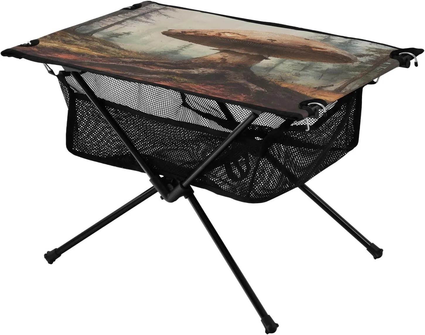 Camping Table Lightweight Portable Folding Table with Mesh Storage Net Mushroom Woods Ideal for Camping Hiking Beach Picnic Travel Backyard