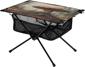 Camping Table Lightweight Portable Folding Table with Mesh Storage Net Mushroom Woods Ideal for Camping Hiking Beach Picnic Travel Backyard