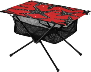 Camping Table Lightweight Portable Folding Table with Mesh Storage Net Ocean Themed Red Black Starfish Ideal for Camping Hiking Beach Picnic Travel Backyard