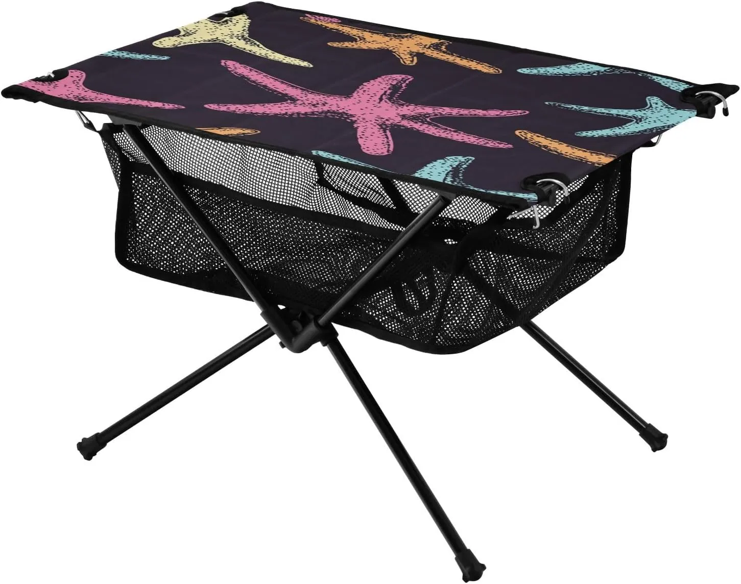 Camping Table Lightweight Portable Folding Table with Mesh Storage Net Ocean Themed Starfish Colour Ideal for Camping Hiking Beach Picnic Travel Backyard