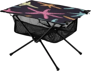 Camping Table Lightweight Portable Folding Table with Mesh Storage Net Ocean Themed Starfish Colour Ideal for Camping Hiking Beach Picnic Travel Backyard