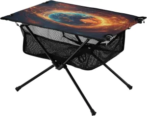 Camping Table Lightweight Portable Folding Table with Mesh Storage Net Orange World Map Ideal for Camping Hiking Beach Picnic Travel Backyard