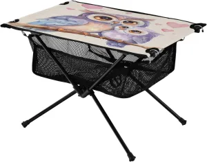 Camping Table Lightweight Portable Folding Table with Mesh Storage Net Owl Purple Ideal for Camping Hiking Beach Picnic Travel Backyard