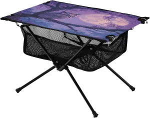 Camping Table Lightweight Portable Folding Table with Mesh Storage Net Owl Purple Night Ideal for Camping Hiking Beach Picnic Travel Backyard