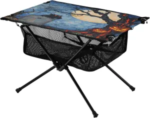 Camping Table Lightweight Portable Folding Table with Mesh Storage Net Owl Spider Web Ideal for Camping Hiking Beach Picnic Travel Backyard