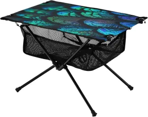 Camping Table Lightweight Portable Folding Table with Mesh Storage Net Peacock Feathers Blue Ideal for Camping Hiking Beach Picnic Travel Backyard
