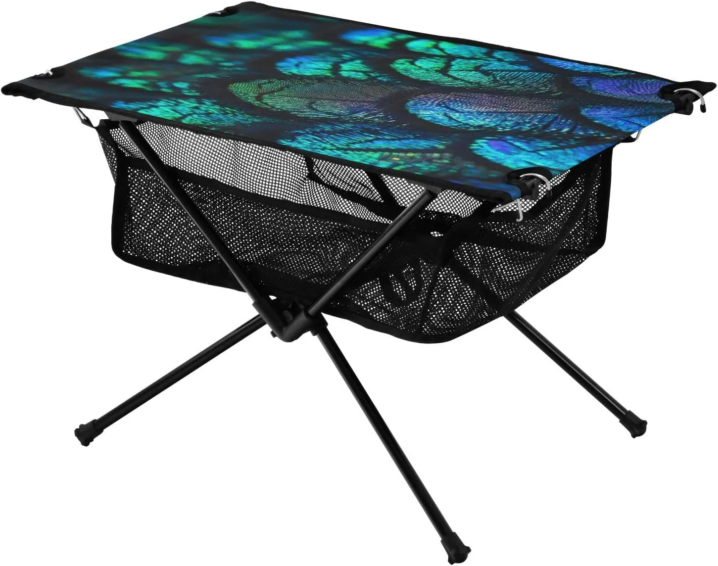 Camping Table Lightweight Portable Folding Table with Mesh Storage Net Peacock Feathers Blue Ideal for Camping Hiking Beach Picnic Travel Backyard
