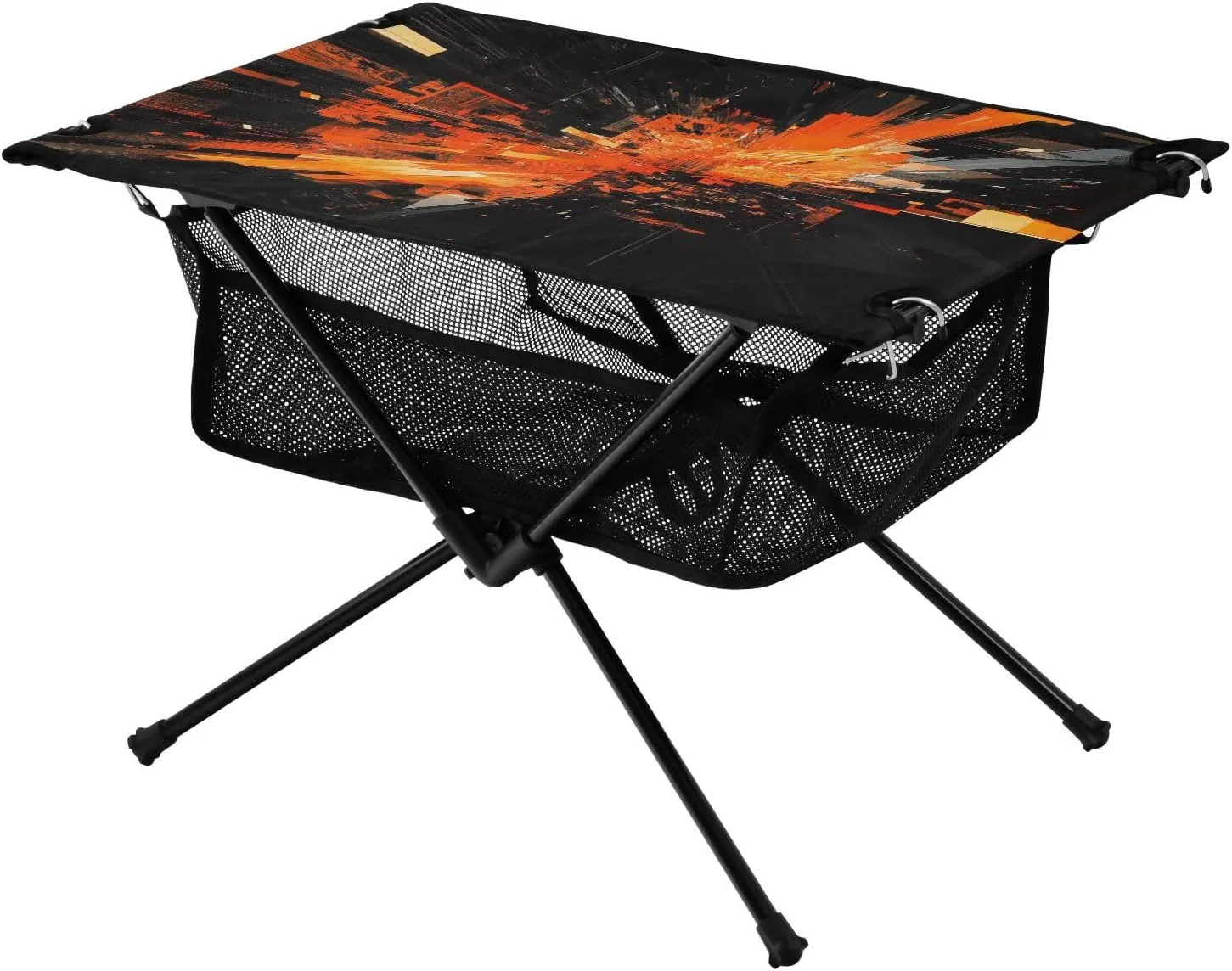 Camping Table Lightweight Portable Folding Table with Mesh Storage Net Radiation Stripes Orange Ideal for Camping Hiking Beach Picnic Travel Backyard