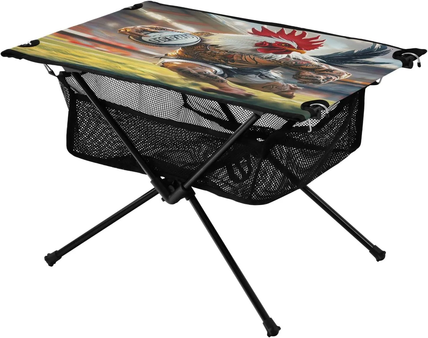 Camping Table Lightweight Portable Folding Table with Mesh Storage Net Rooster Chicken Sports Ideal for Camping Hiking Beach Picnic Travel Backyard