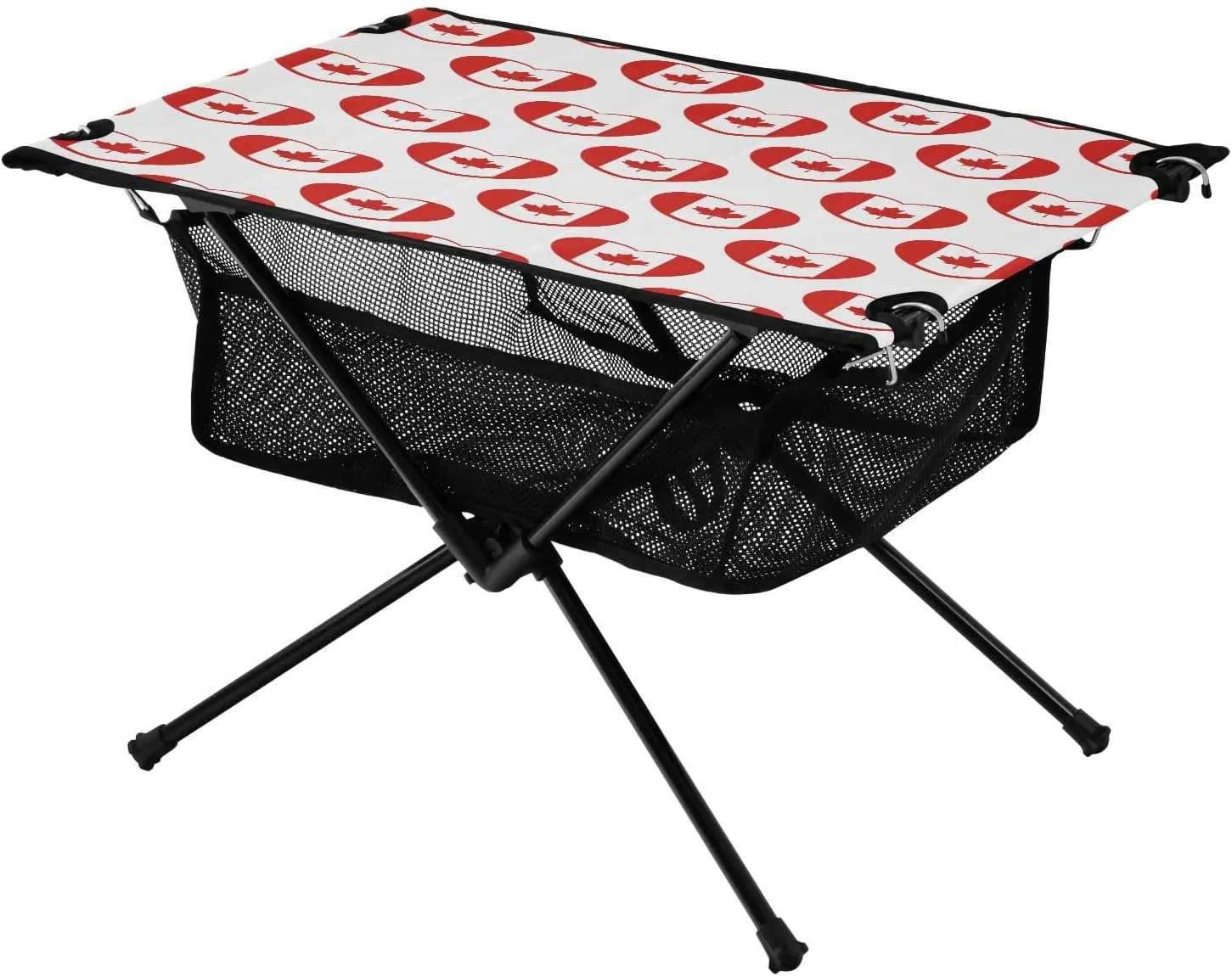 Camping Table Lightweight Portable Folding Table with Mesh Storage Net Seamless Pattern Heart Canada Flag Ideal for Camping Hiking Beach Picnic Travel Backyard