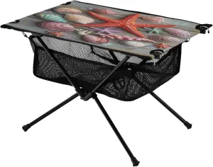 Camping Table Lightweight Portable Folding Table with Mesh Storage Net Shell Wood Grain Ideal for Camping Hiking Beach Picnic Travel Backyard