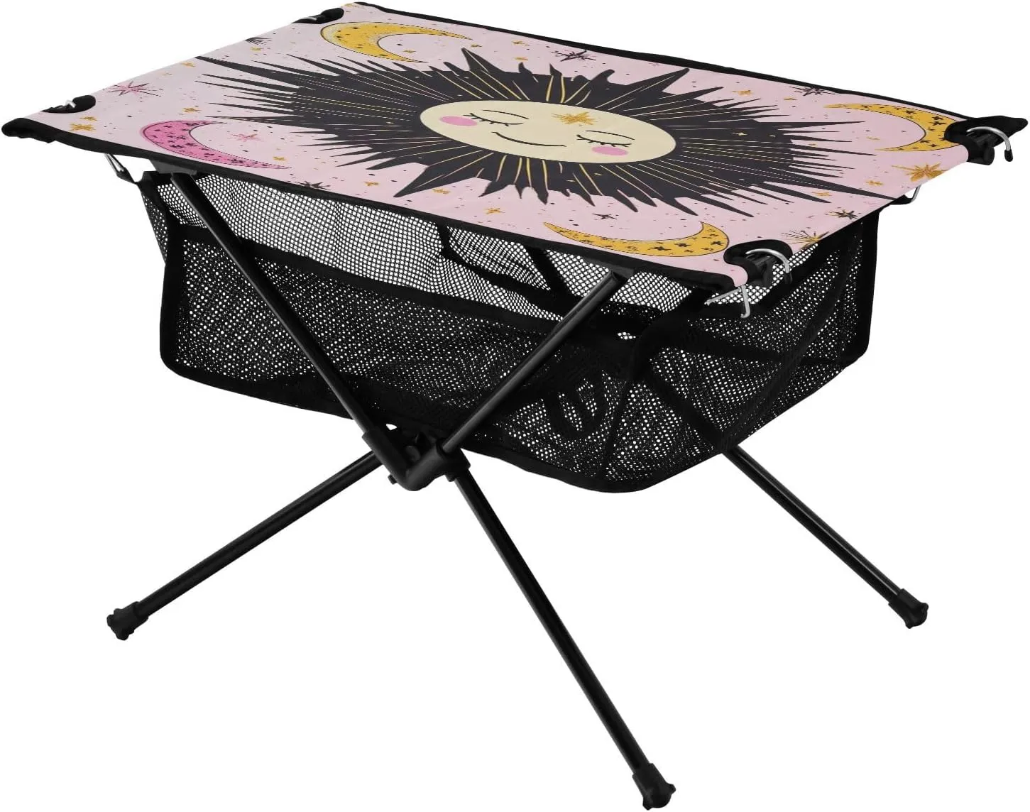 Camping Table Lightweight Portable Folding Table with Mesh Storage Net Star Moon Pink Ideal for Camping Hiking Beach Picnic Travel Backyard