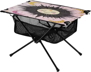 Camping Table Lightweight Portable Folding Table with Mesh Storage Net Star Moon Pink Ideal for Camping Hiking Beach Picnic Travel Backyard