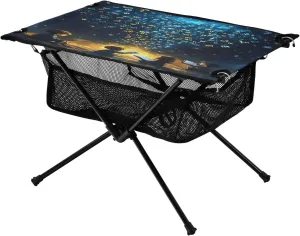 Camping Table Lightweight Portable Folding Table with Mesh Storage Net Starry Sky Galaxy Character Ideal for Camping Hiking Beach Picnic Travel Backyard