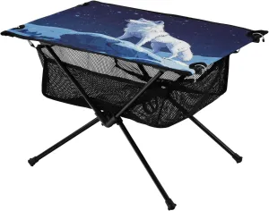 Camping Table Lightweight Portable Folding Table with Mesh Storage Net Starry Sky Galaxy Mountain Wolf Ideal for Camping Hiking Beach Picnic Travel Backyard