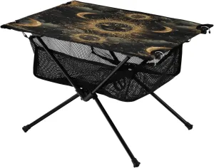 Camping Table Lightweight Portable Folding Table with Mesh Storage Net Sun Face Star Moon Ideal for Camping Hiking Beach Picnic Travel Backyard